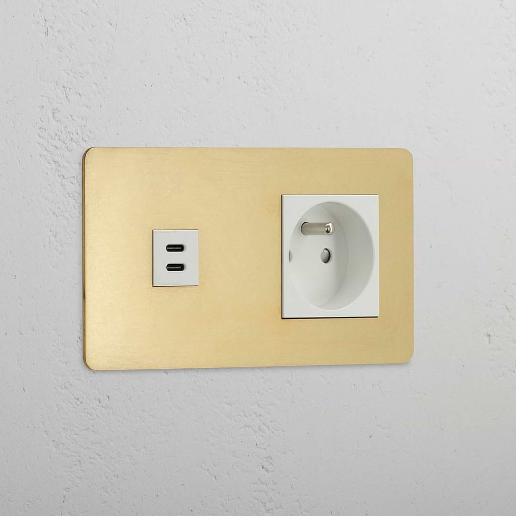 Double USB 30W & French Module in Antique Brass White - Power Solution
