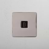 High-Definition Video Accessory on White Background: Polished Nickel Black Single HDMI Module