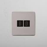Dual High-Definition Video Accessory on White Background: Polished Nickel Black Single 2x HDMI Module
