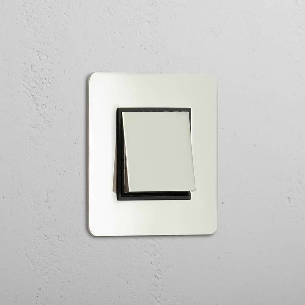 Intermediate Light Control Switch: Polished Nickel Black Single Rocker Switch (Int)