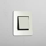 Intermediate Light Control Switch: Polished Nickel Black Single Rocker Switch (Int)