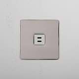 Single USB 30W Module in Polished Nickel White on White Background