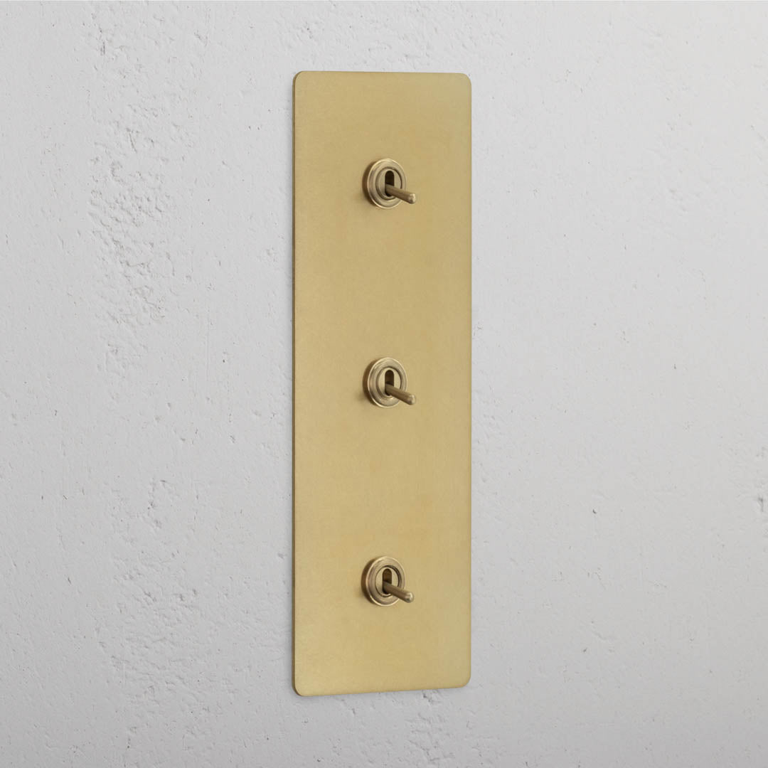 Triple Toggle Switch with 3 Vertical Levers in Antique Brass - User-friendly