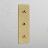 Triple Toggle Switch with 3 Vertical Levers in Antique Brass - User-friendly