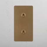 Antique Brass Double Toggle Switch, Vertical Layout on White Background