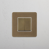 Elegant Dual-Position Rocker Switch in Antique Brass White for Seamless Operation on White Background