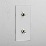 Versatile Vertical Double Toggle Switch in Clear Polished Nickel - Convenient Light Management Accessory