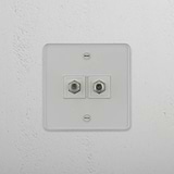 Superior TV Reception Accessory: Clear White Dual Satellite Module on White Background