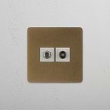 Optimal Signal Quality with Single Satellite & TV Module in Antique Brass White on White Background