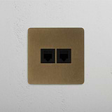 Antique Brass Black Single RJ45 Module, Modern Design on White Background
