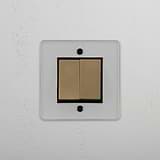 Stylish Single Rocker Switch with 2 Positions in Clear Antique Brass Black on White Background