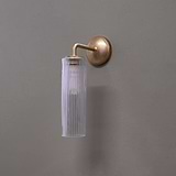 Antique Brass Fixed Wall Lights with Fluted Glass Shade on Grey Background