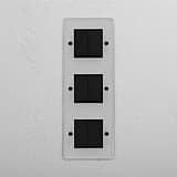 Advanced Vertical Six-Position Triple Rocker Switch in Clear Bronze Black for Lighting Control on White Background