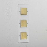 Vertical Triple Rocker Switch in Clear Antique Brass White - Efficient Light Control Tool