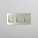 Super Capacity Light Control Switch: Triple 6x Rocker Switch in Polished Nickel White