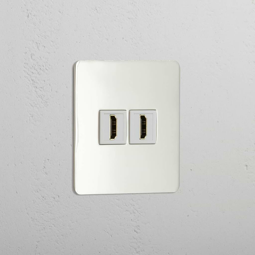 Dual High-Definition Video Accessory: Polished Nickel White Single 2x HDMI Module
