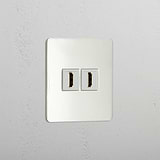 Dual High-Definition Video Accessory: Polished Nickel White Single 2x HDMI Module