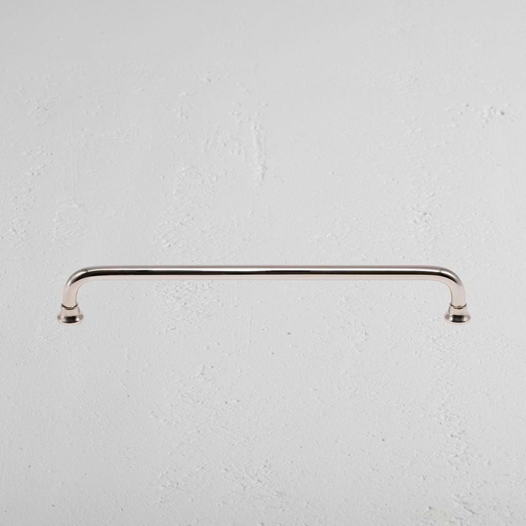 Polished Nickel Sycamore Furniture Handle on White Background