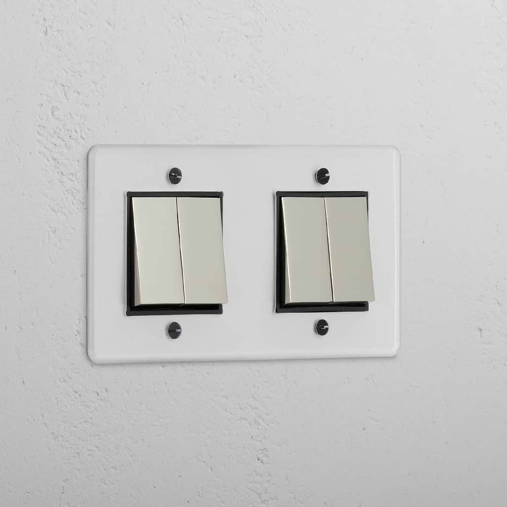 Four-Position Double Rocker Switch in Clear Polished Nickel Black - Comprehensive Light Management Tool
