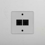 Stable Dual-Port RJ45 Module in Clear Black - Network Connection Accessory on White Background