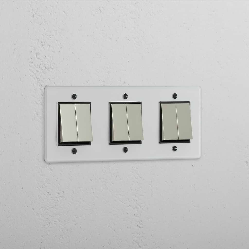 Six-Position Triple Rocker Switch in Clear Polished Nickel Black - Diverse Lighting Solution