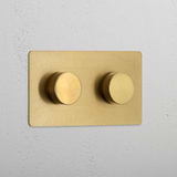Sophisticated Double 2x Dimmer Switch in Antique Brass