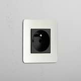 French Standard Power Outlet: Polished Nickel Black Single French Power Module