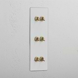 Vertical Triple Toggle Switch in Clear Antique Brass with 6 Levers - Robust Lighting Solution