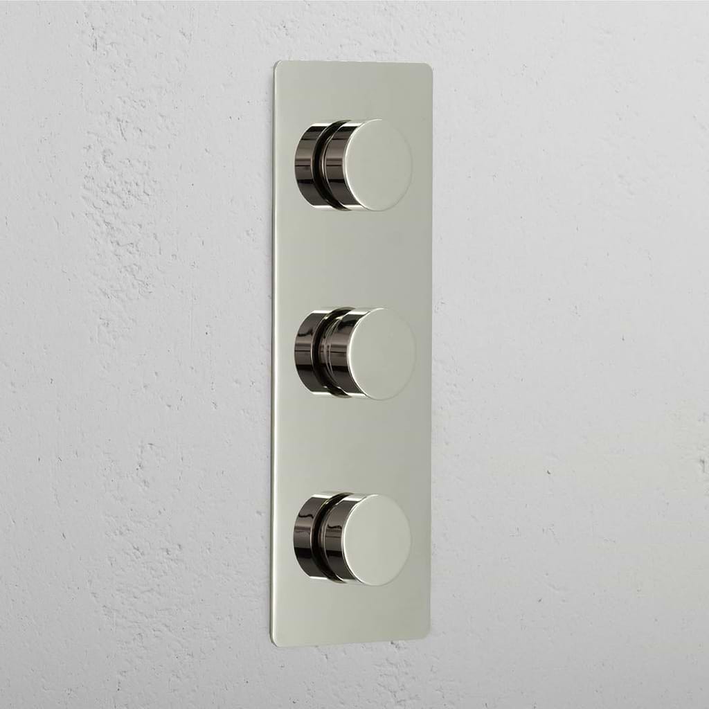 High Capacity Vertical Light Intensity Control Switch: Polished Nickel Triple 3x Vertical Dimmer Switch