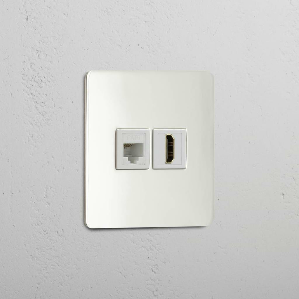 Mixed High-Definition Video and Network Connectivity Accessory: Single RJ45 & HDMI Module in Polished Nickel White