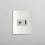 Mixed High-Definition Video and Network Connectivity Accessory: Single RJ45 & HDMI Module in Polished Nickel White