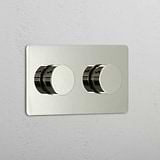 Double Dimmer Switch in Polished Nickel - Adjustable Dual Light Control Switch