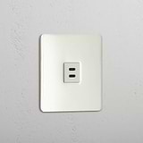 High-Speed Charging Outlet: Single USB 30W Module in Polished Nickel White