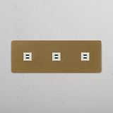 High-Speed Triple USB Module in Antique Brass White for Reliable Charging on White Background