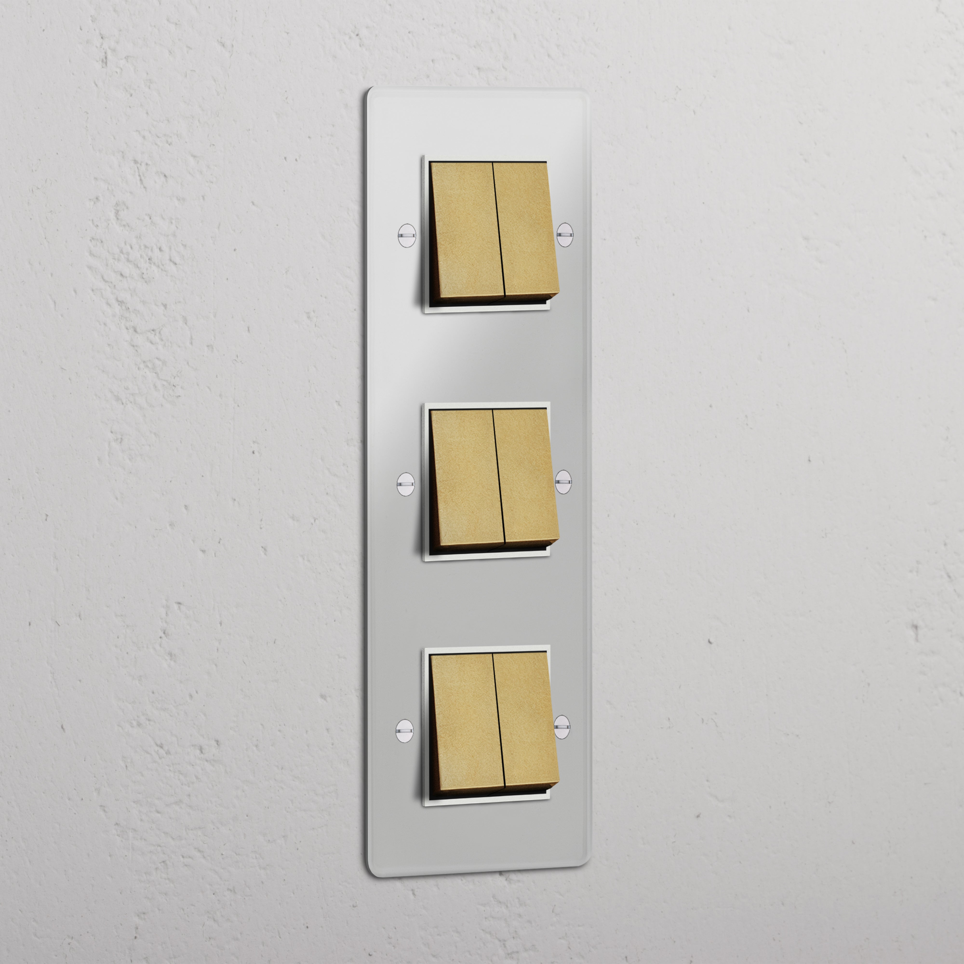 Vertical Six-Position Triple Rocker Switch in Clear Antique Brass White - Superior Light Management Solution