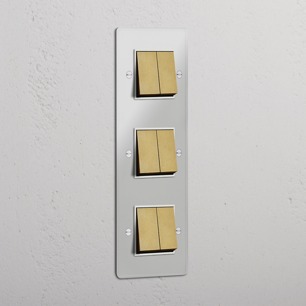 Vertical Six-Position Triple Rocker Switch in Clear Antique Brass White - Superior Light Management Solution