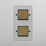 Clear Antique Brass Black Double Vertical Rocker Switch - Efficient Light Management Accessory on White Background