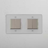 Versatile Four-Position Double Rocker Switch in Clear Polished Nickel White - Adjustable Light Management Accessory on White Background
