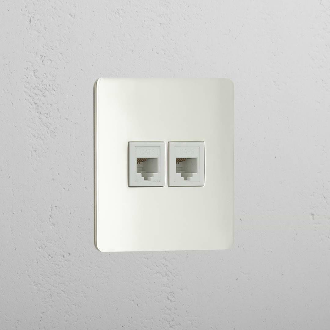 Dual Network Connectivity Accessory: Polished Nickel White Single 2x RJ45 Module