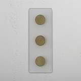 Vertical Triple Dimmer Switch in Clear Antique Brass - Superior Light Adjustment Accessory on White Background