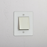 Retractive Single Rocker Switch in Clear Polished Nickel White - User-friendly Lighting Control Tool