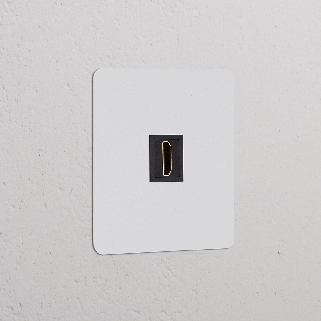 Plaque murale blanche avec une Prise HDMI noire (Plaque Simple) - Insert Peignable pour connexions AV simples.