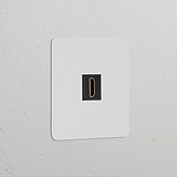 Plaque murale blanche avec une Prise HDMI noire (Plaque Simple) - Insert Peignable pour connexions AV simples.