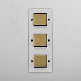 Vertical Triple Rocker Switch in Clear Antique Brass Black - Home Lighting Control Solution on White Background