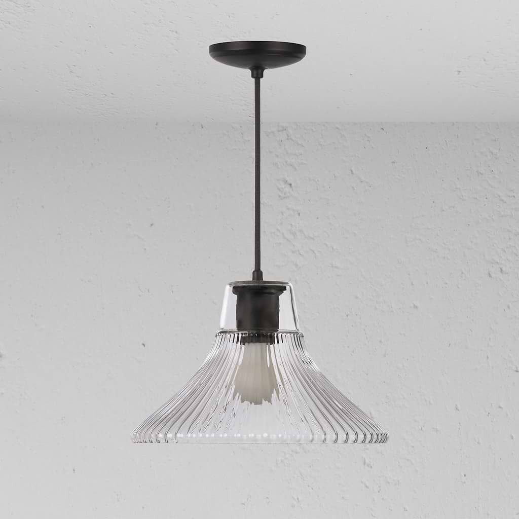 Hammersmith Suspension Moyen Format en Verre Cannelé - Bronze