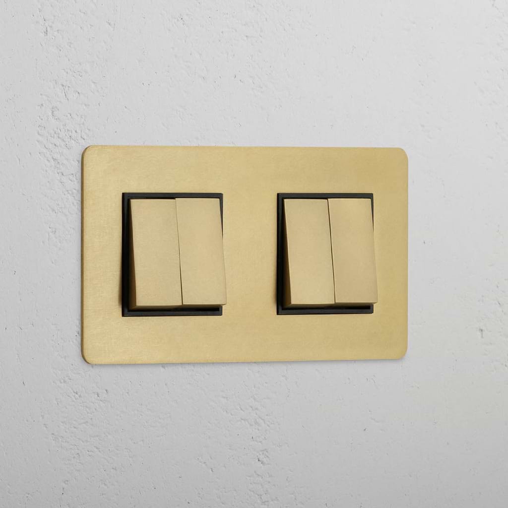 Double Antique Brass Black Rocker Switch with Four Positions