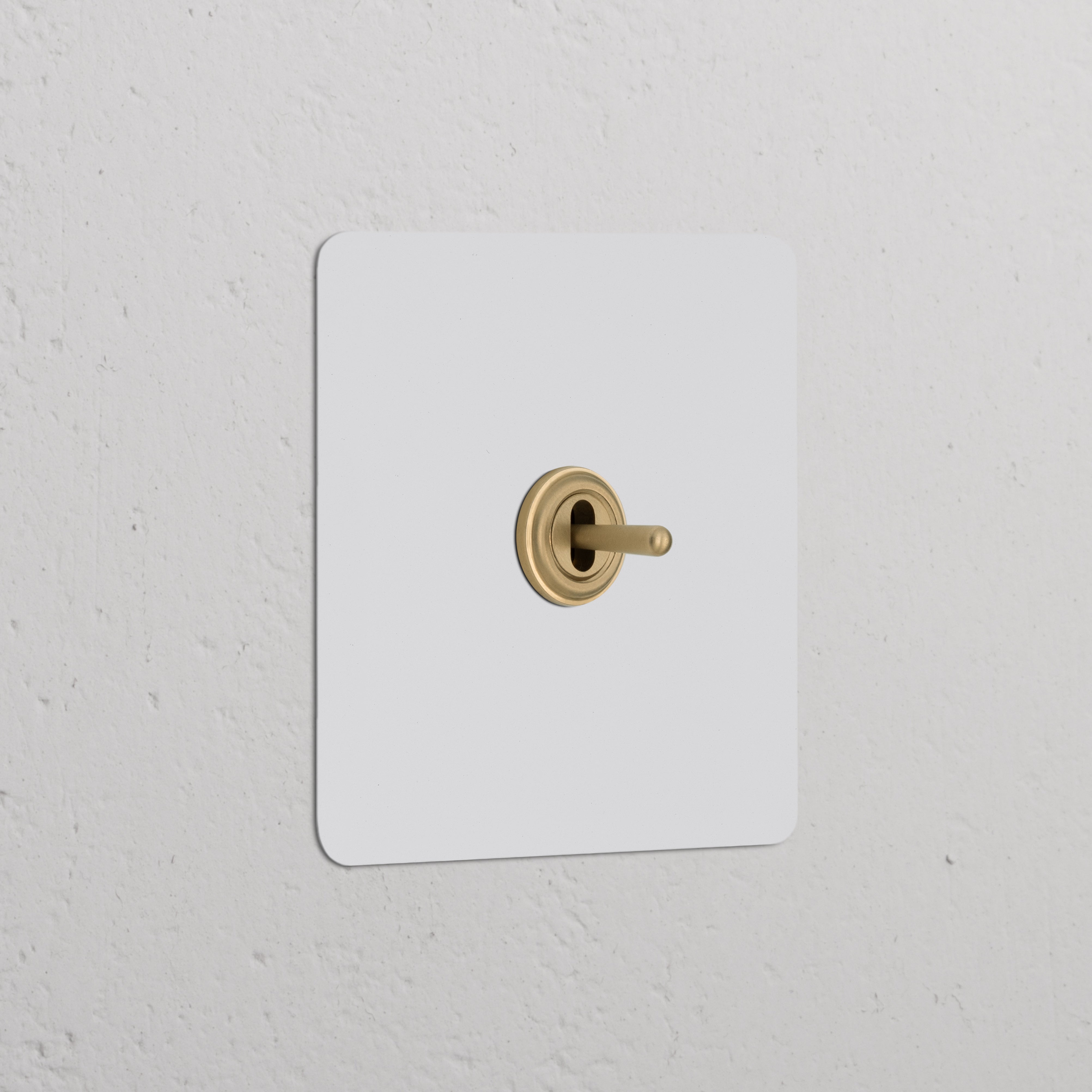 'Bouton Poussoir Trois Positions à Levier en laiton ancien, interrupteur simple avec plaque peignable.'