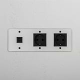 High-Capacity Triple USB 30W & Dual Schuko Module in Clear Black for Power Management on White Background