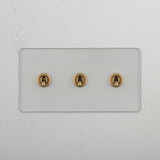 Double Toggle Switch in Clear Antique Brass - Efficient and Reliable Light Control on White Background