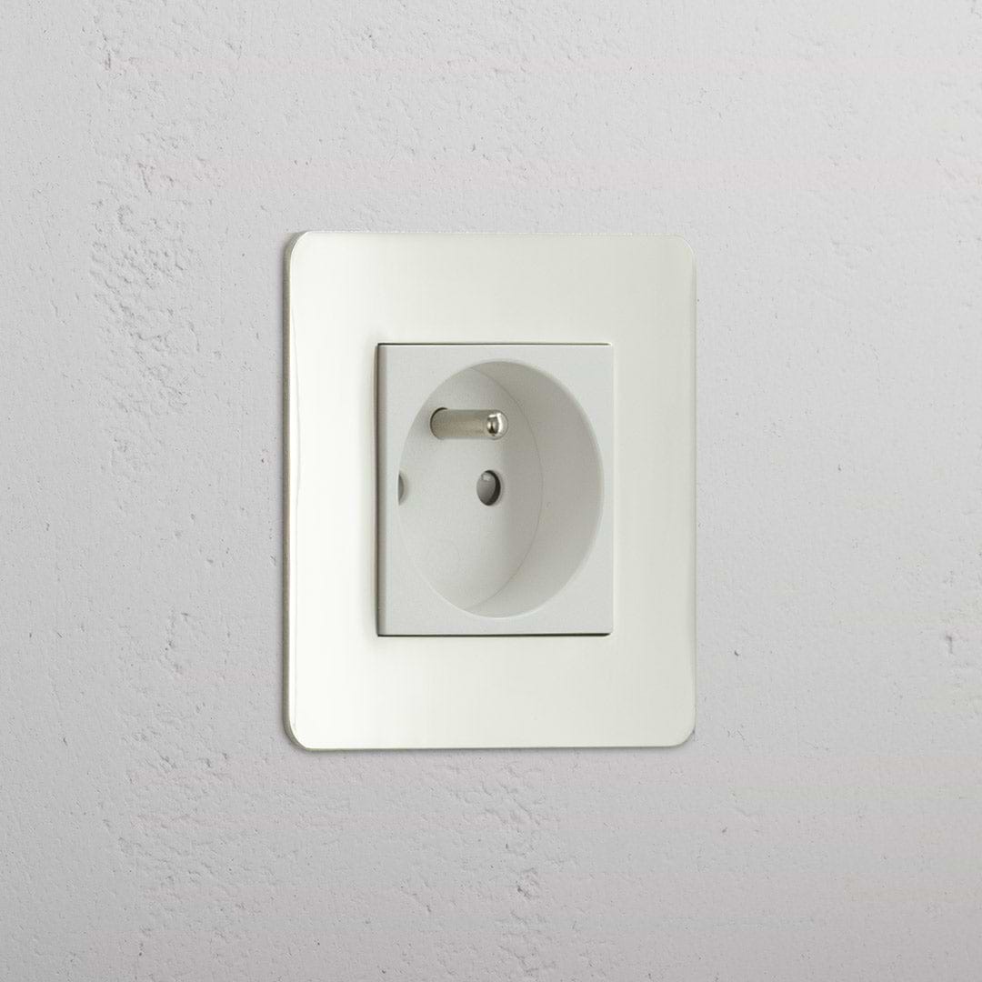 French Standard Power Outlet: Polished Nickel White Single French Power Module